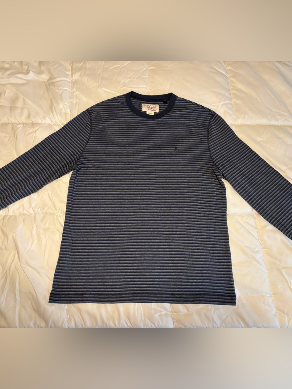 Original Penguin Men's Navy Striped Crewneck Sweater